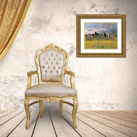 Houses at Edge of Field 1873 Gold Ornate Wood Framed Art Print with Double Matting by Monet, Claude