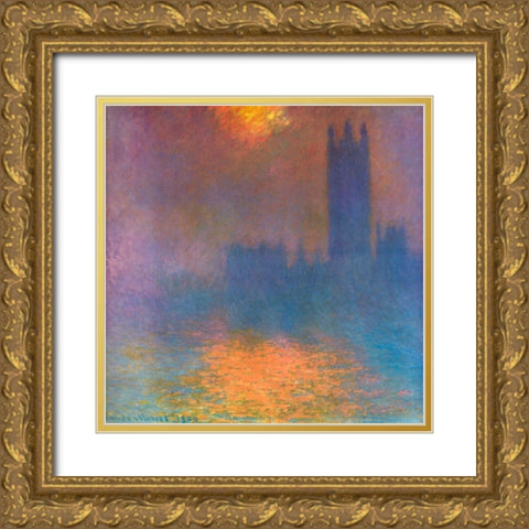 Houses of Parliament 1904 Gold Ornate Wood Framed Art Print with Double Matting by Monet, Claude