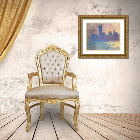 Houses of Parliament-Sunlight 1900 Gold Ornate Wood Framed Art Print with Double Matting by Monet, Claude