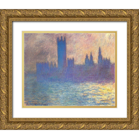 Houses of Parliament-Sunlight 1900 Gold Ornate Wood Framed Art Print with Double Matting by Monet, Claude