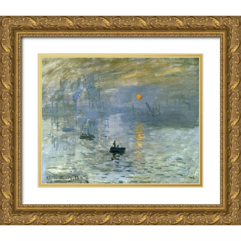 Impression-Sunrise 1872 Gold Ornate Wood Framed Art Print with Double Matting by Monet, Claude