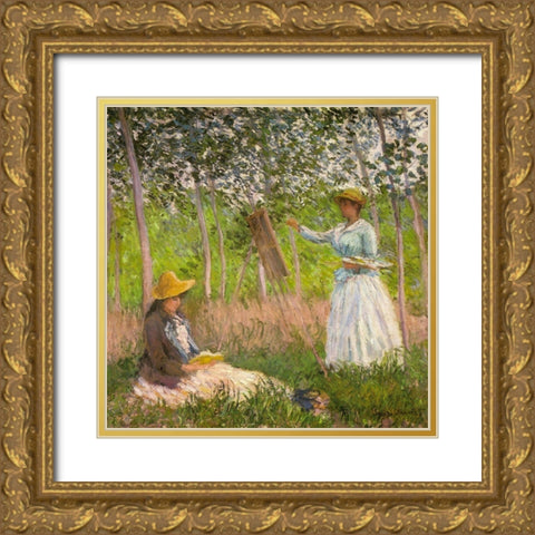In the woods at Giverny 1887 Gold Ornate Wood Framed Art Print with Double Matting by Monet, Claude