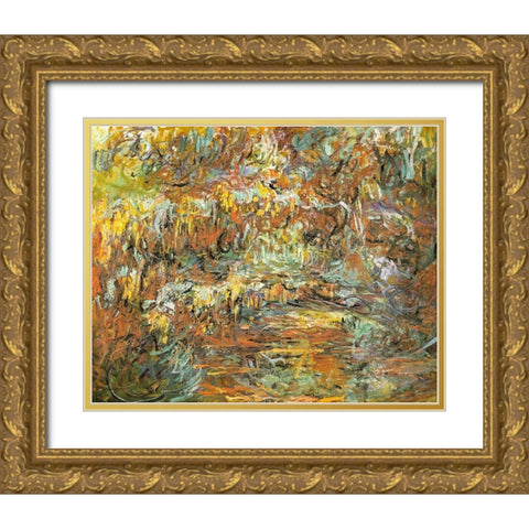 Japanese bridge 1920 Gold Ornate Wood Framed Art Print with Double Matting by Monet, Claude