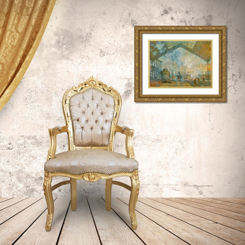 La Gare St. Lazare 1877 Gold Ornate Wood Framed Art Print with Double Matting by Monet, Claude