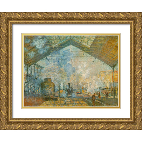 La Gare St. Lazare 1877 Gold Ornate Wood Framed Art Print with Double Matting by Monet, Claude