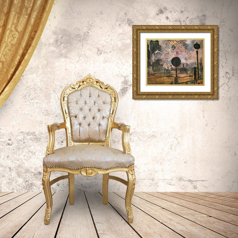 La Gare St. Lazare-signal 1876 Gold Ornate Wood Framed Art Print with Double Matting by Monet, Claude