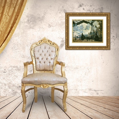 La Gare St-Lazare 1877 Gold Ornate Wood Framed Art Print with Double Matting by Monet, Claude