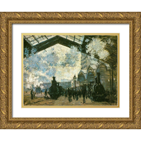 La Gare St-Lazare 1877 Gold Ornate Wood Framed Art Print with Double Matting by Monet, Claude