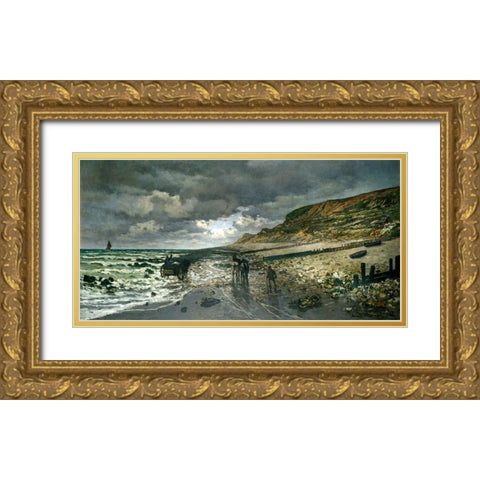 La Pointe de la Heve 1865 Gold Ornate Wood Framed Art Print with Double Matting by Monet, Claude