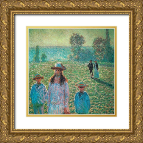 Landscape with figures 1888 Gold Ornate Wood Framed Art Print with Double Matting by Monet, Claude