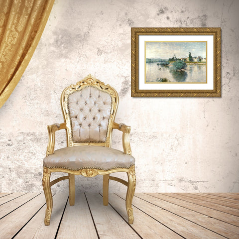 Lavacourt 1880 Gold Ornate Wood Framed Art Print with Double Matting by Monet, Claude