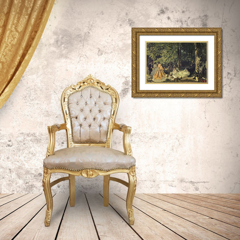 Luncheon on the grass study 1865 Gold Ornate Wood Framed Art Print with Double Matting by Monet, Claude