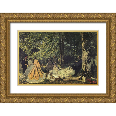 Luncheon on the grass study 1865 Gold Ornate Wood Framed Art Print with Double Matting by Monet, Claude