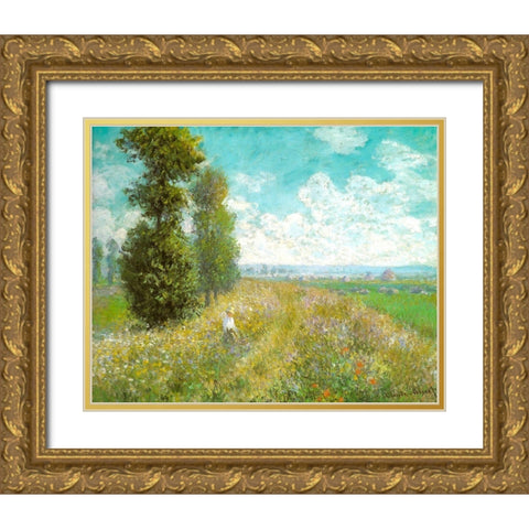 Meadow with Poplars 1875 Gold Ornate Wood Framed Art Print with Double Matting by Monet, Claude