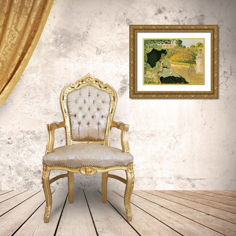 Monets Family in Garden 1873 Gold Ornate Wood Framed Art Print with Double Matting by Monet, Claude