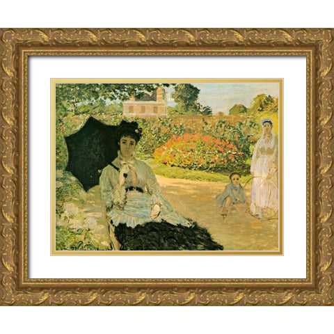 Monets Family in Garden 1873 Gold Ornate Wood Framed Art Print with Double Matting by Monet, Claude