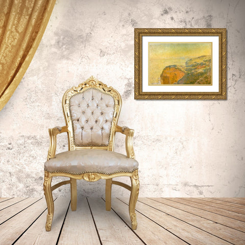 On the cliffs-Dieppe 1897 Gold Ornate Wood Framed Art Print with Double Matting by Monet, Claude