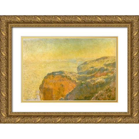 On the cliffs-Dieppe 1897 Gold Ornate Wood Framed Art Print with Double Matting by Monet, Claude