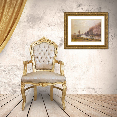 Petit Bras of the Seine 1872 Gold Ornate Wood Framed Art Print with Double Matting by Monet, Claude