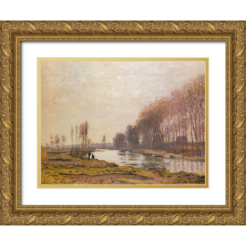 Petit Bras of the Seine 1872 Gold Ornate Wood Framed Art Print with Double Matting by Monet, Claude