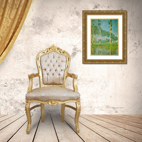 Pink Poplars 1891 Gold Ornate Wood Framed Art Print with Double Matting by Monet, Claude