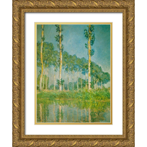 Pink Poplars 1891 Gold Ornate Wood Framed Art Print with Double Matting by Monet, Claude