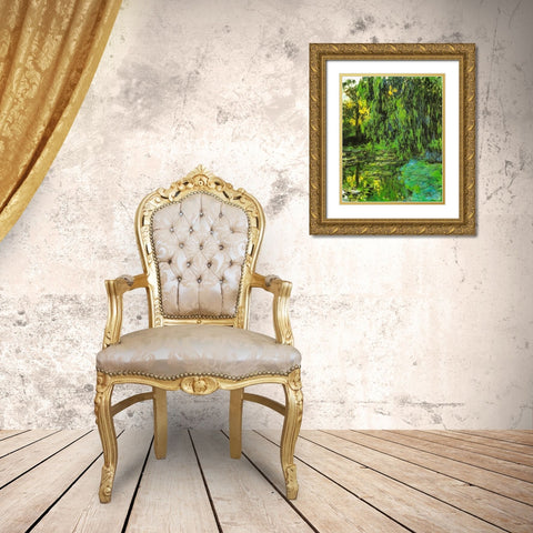 Pond with Willow Tree 1918 Gold Ornate Wood Framed Art Print with Double Matting by Monet, Claude