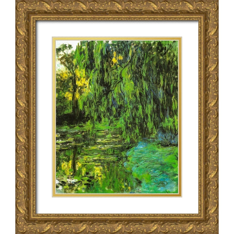 Pond with Willow Tree 1918 Gold Ornate Wood Framed Art Print with Double Matting by Monet, Claude