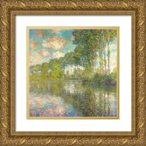 Poplars on the Epte 1891 Gold Ornate Wood Framed Art Print with Double Matting by Monet, Claude