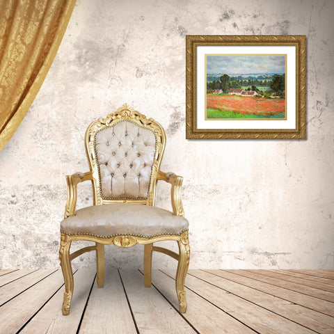 Poppies-Giverny 1885 Gold Ornate Wood Framed Art Print with Double Matting by Monet, Claude