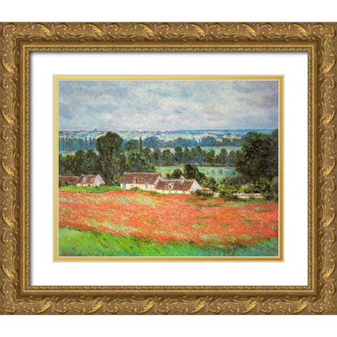 Poppies-Giverny 1885 Gold Ornate Wood Framed Art Print with Double Matting by Monet, Claude