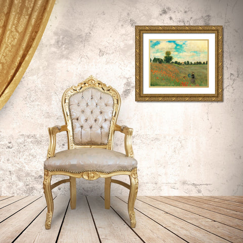 Poppy Field 1873 Gold Ornate Wood Framed Art Print with Double Matting by Monet, Claude