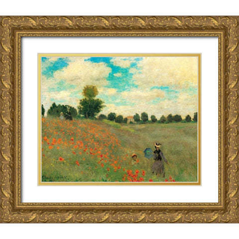Poppy Field 1873 Gold Ornate Wood Framed Art Print with Double Matting by Monet, Claude
