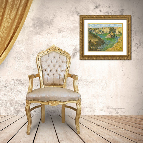 Port Donnant-Belle-Ile 1887 Gold Ornate Wood Framed Art Print with Double Matting by Monet, Claude
