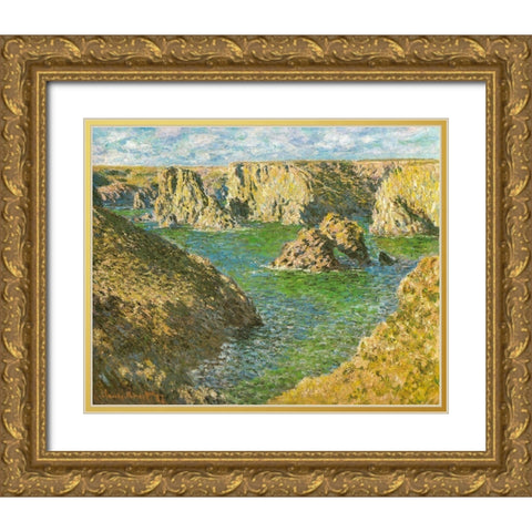 Port Donnant-Belle-Ile 1887 Gold Ornate Wood Framed Art Print with Double Matting by Monet, Claude
