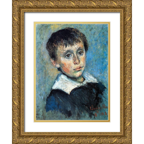 Portrait of Jean Monet 1880 Gold Ornate Wood Framed Art Print with Double Matting by Monet, Claude