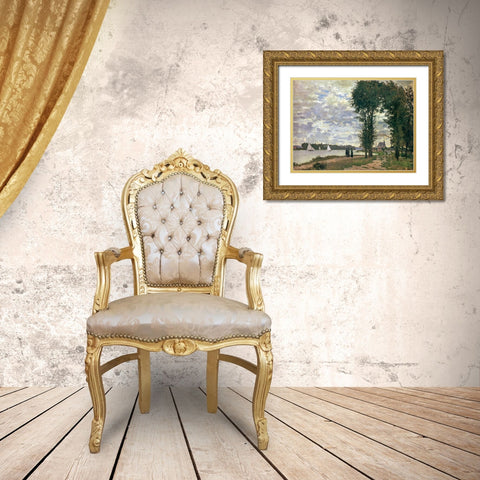 Promenade along the Seine 1872 Gold Ornate Wood Framed Art Print with Double Matting by Monet, Claude