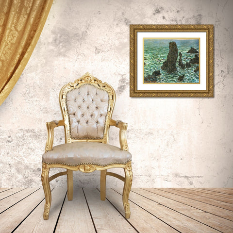 Pyramides at Port-Coton 1886 Gold Ornate Wood Framed Art Print with Double Matting by Monet, Claude