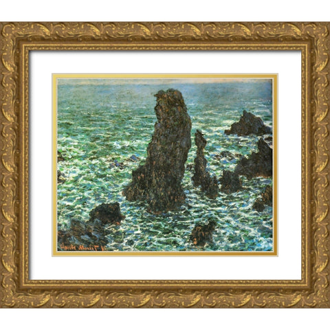 Pyramides at Port-Coton 1886 Gold Ornate Wood Framed Art Print with Double Matting by Monet, Claude