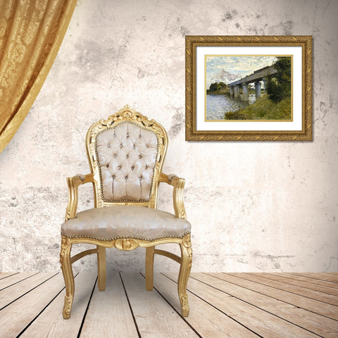 Railway Bridge-Argenteuil 1874 Gold Ornate Wood Framed Art Print with Double Matting by Monet, Claude