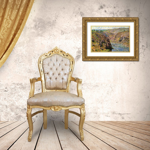 Ravine of the Creuse in sunlight 1889 Gold Ornate Wood Framed Art Print with Double Matting by Monet, Claude
