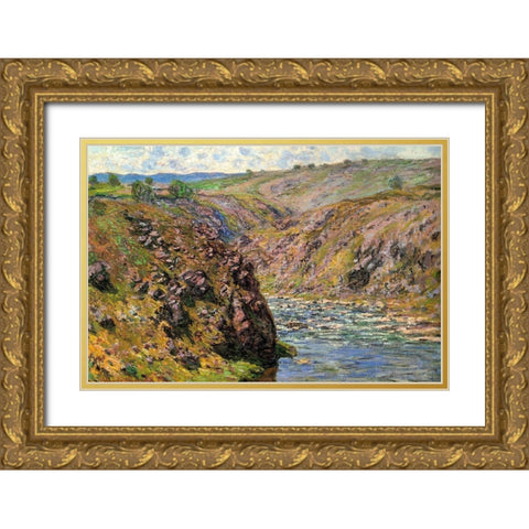 Ravine of the Creuse in sunlight 1889 Gold Ornate Wood Framed Art Print with Double Matting by Monet, Claude