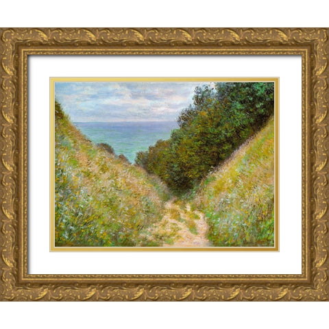 Road at La Cavee-Pourville 1882 Gold Ornate Wood Framed Art Print with Double Matting by Monet, Claude