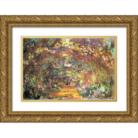 Rose trellises 1922 Gold Ornate Wood Framed Art Print with Double Matting by Monet, Claude