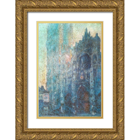 Rouen Cathedral in sunlight 1894 Gold Ornate Wood Framed Art Print with Double Matting by Monet, Claude