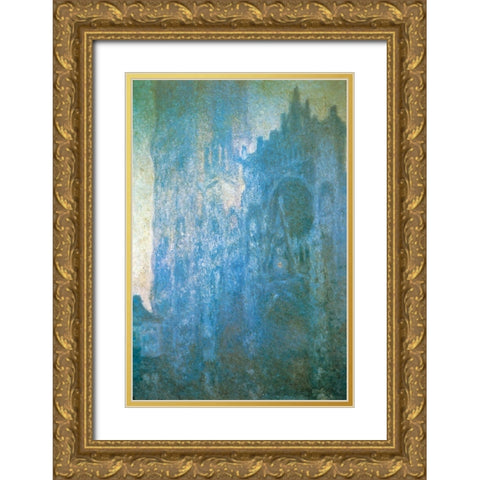 Rouen Cathedral in the morning 1894 Gold Ornate Wood Framed Art Print with Double Matting by Monet, Claude