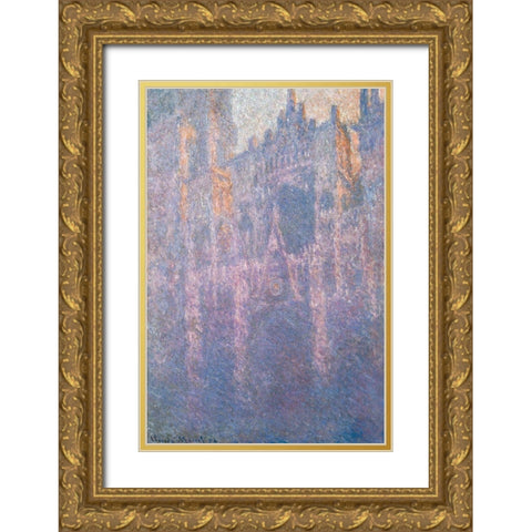 Rouen Cathedral-morning mist 1894 Gold Ornate Wood Framed Art Print with Double Matting by Monet, Claude
