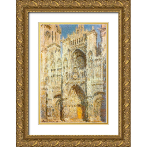 Rouen Cathedral-sunlight 1894 Gold Ornate Wood Framed Art Print with Double Matting by Monet, Claude