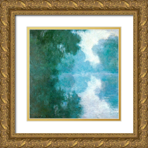Seine at Giverny-morning mists 1897 Gold Ornate Wood Framed Art Print with Double Matting by Monet, Claude