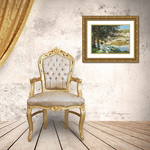 The River 1868 Gold Ornate Wood Framed Art Print with Double Matting by Monet, Claude